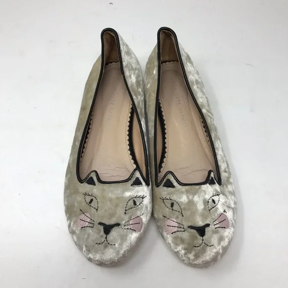 靴 CHARLOTTE OLYMPIA Charlotte Olympia Designer Signed Kitty Embroidered Flats
